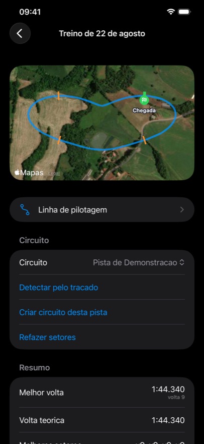 A session on the map, with the line ridden drawn over satellite imagery of the track